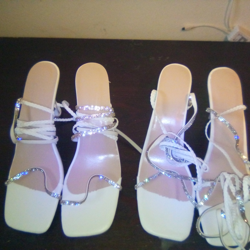 Chic White Strappy Heels with Rhinestone Accents